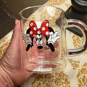 Disney Minnie Mouse Clear Glass Mug with Red Polka Dot Bow